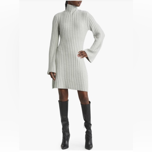 French Connection | Dresses | French Connection Light Gray Ribbed Knit Dress  | Poshmark